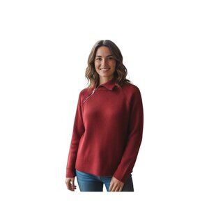 RD Style Oversized Sweater Womens Quarter Zip Mock Neck~Size XS~Red NWOT L10 19